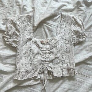 White Cropped Short Sleeve Blouse